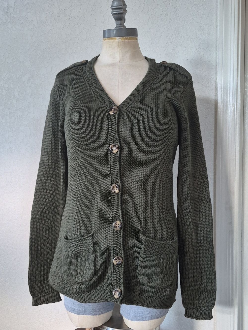 Talbots Cotton Knit Button Up Sweater Sz Medium